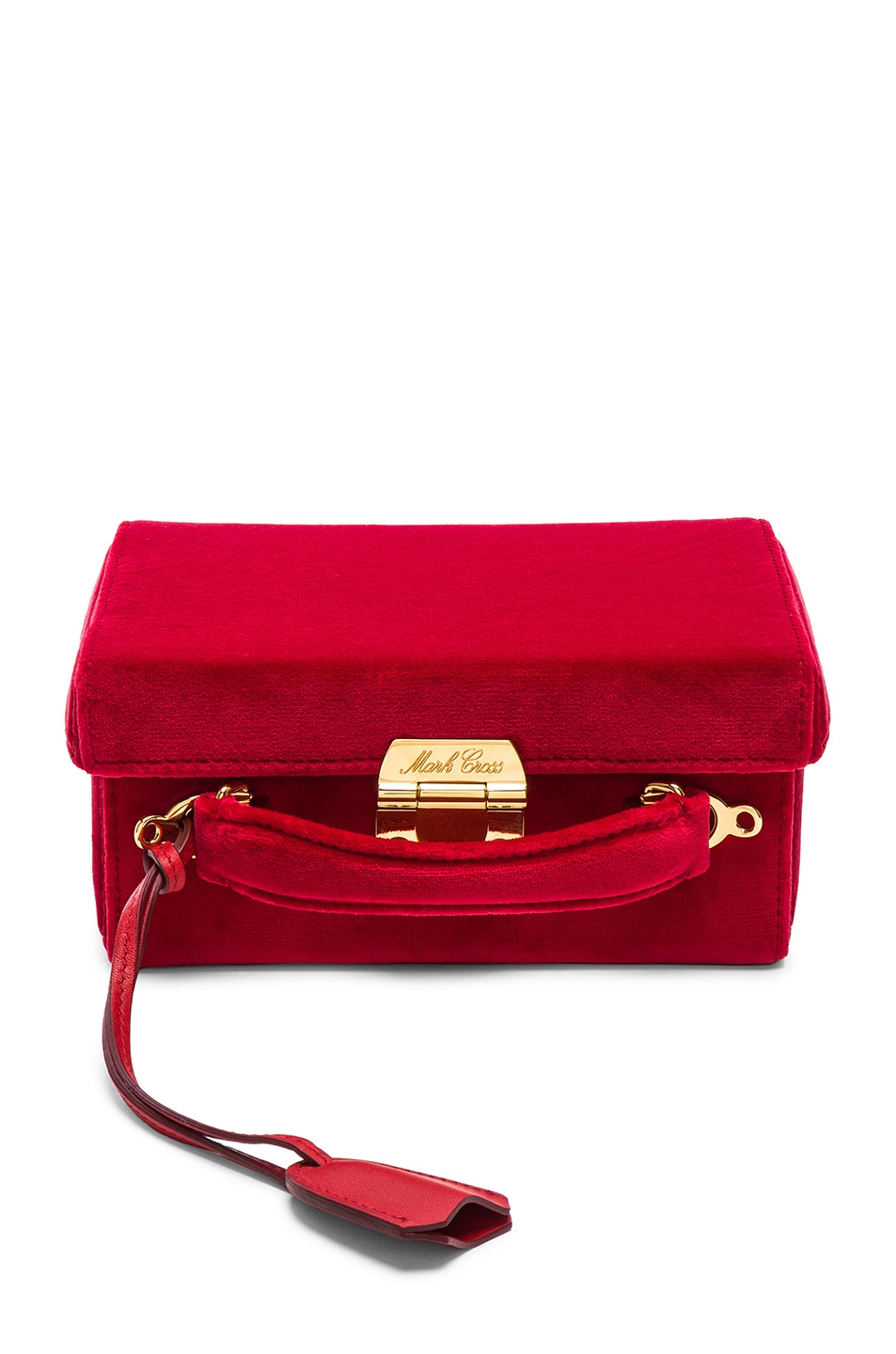 Image 1 of Mark Cross Small Velvet Grace Box Bag in Red