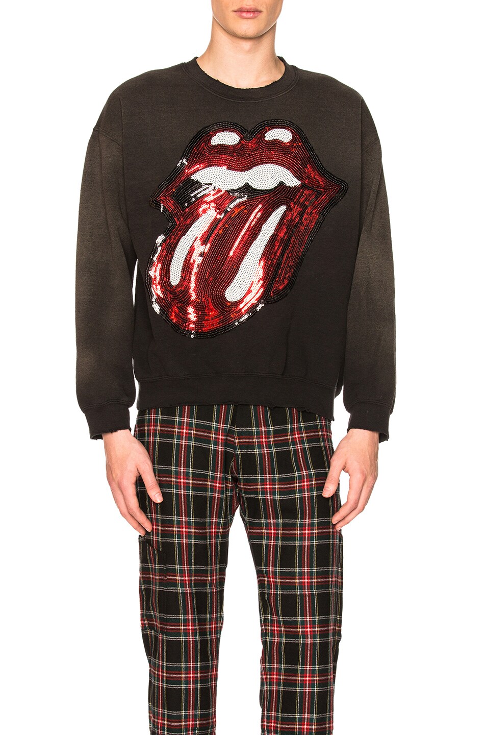 Image 1 of Madeworn Rolling Stones Sequin Sweatshirt in Dirty Black