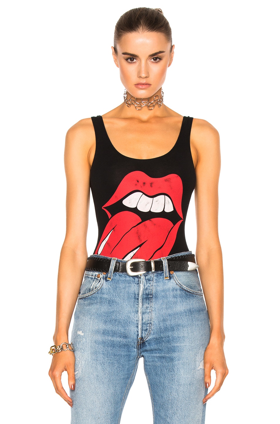 Image 1 of Madeworn Rolling Stones Tongue Bodysuit in Black