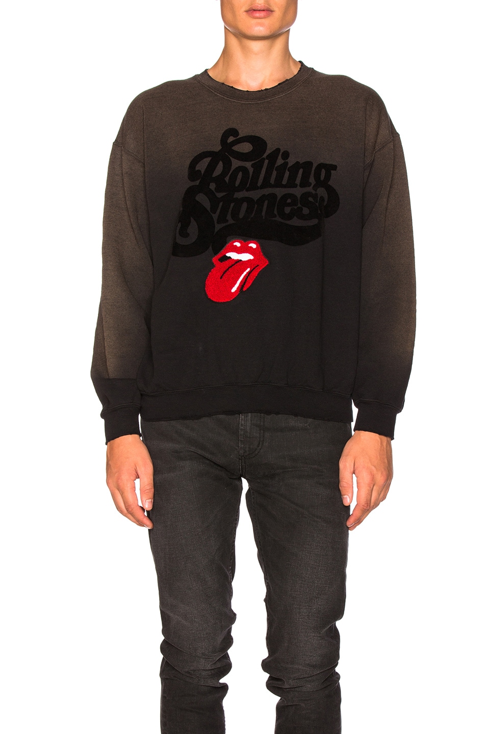 Image 1 of Madeworn Rolling Stones Chenille Patch Sweatshirt in Washed Black