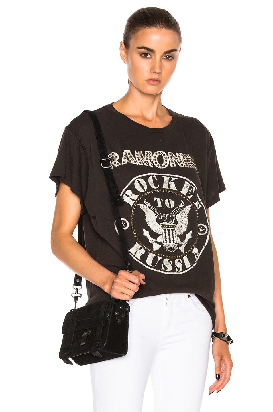 Image 1 of Madeworn Ramones Rocket to Russia with Nailheads Tee in Dirty Black