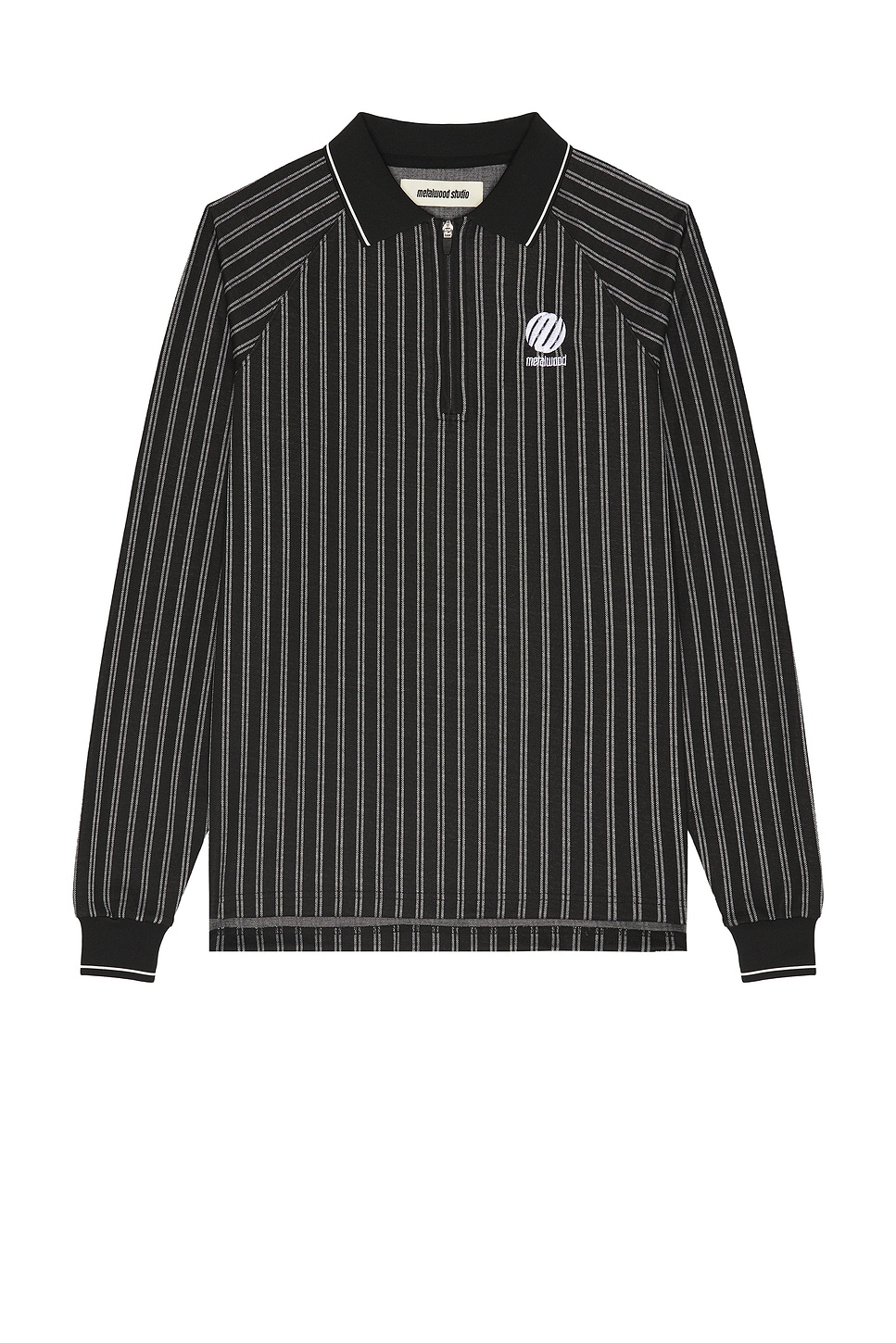 Image 1 of Metalwood Studio Ribbed Long Sleeve Polo in Black