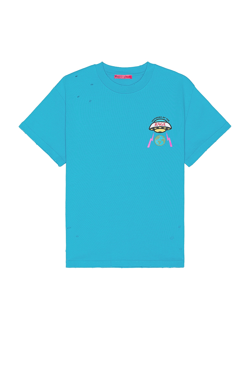 Image 1 of Members of the Rage Distressed Small Logo T-shirt in Turquoise