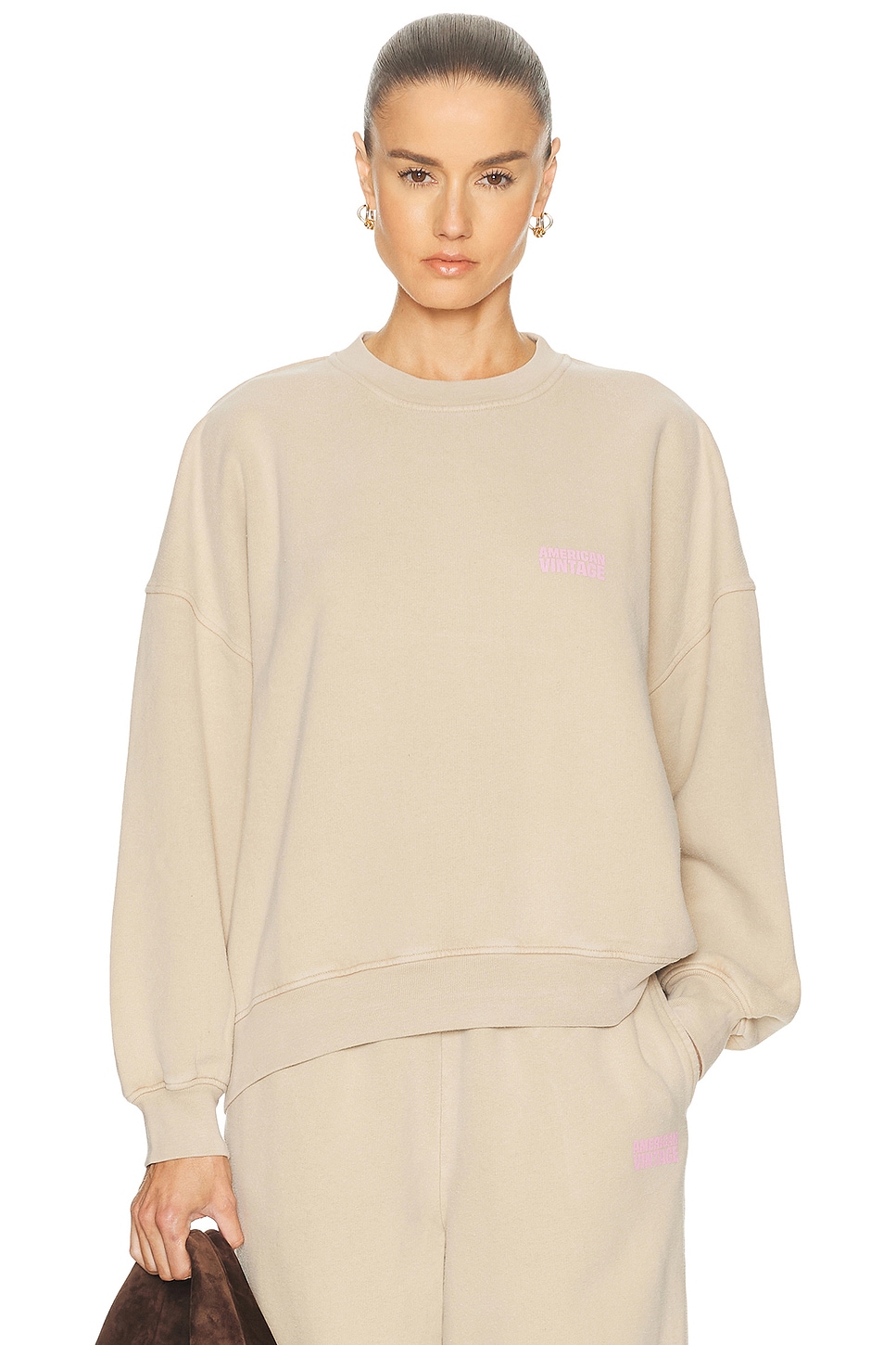 Image 1 of American Vintage Plizzy Sweatshirt in Dune Vintage