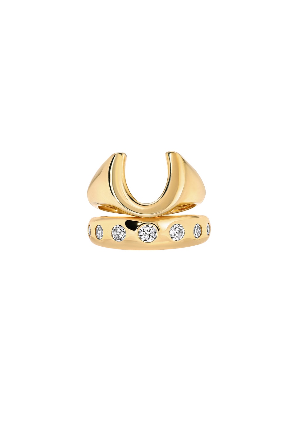 Image 1 of MEGA Horseshoe & 7 Stone Ring Set in 14k Gold Plated