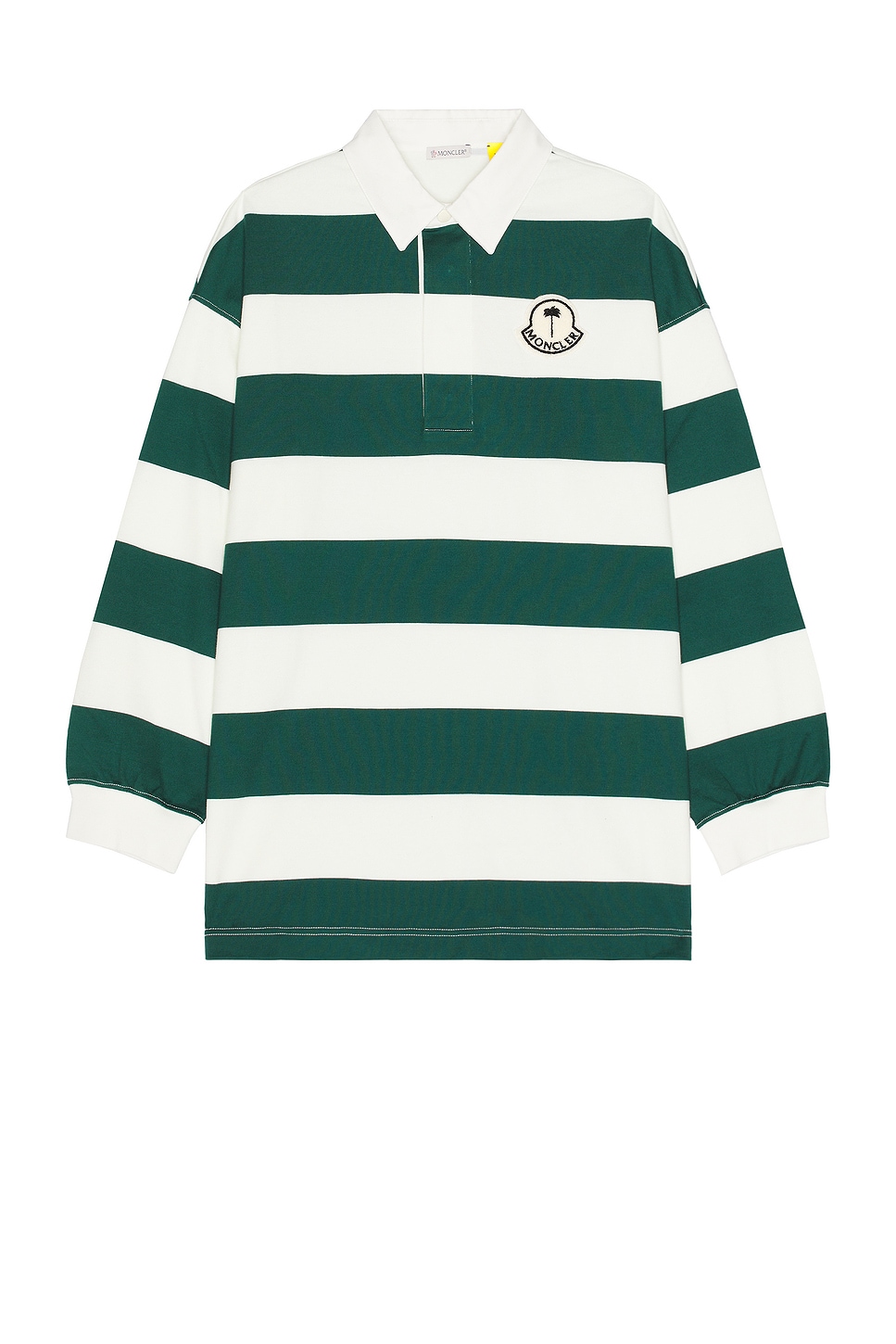 Image 1 of Moncler Genius x Palm Angels Long Sleeve Polo in White & Green