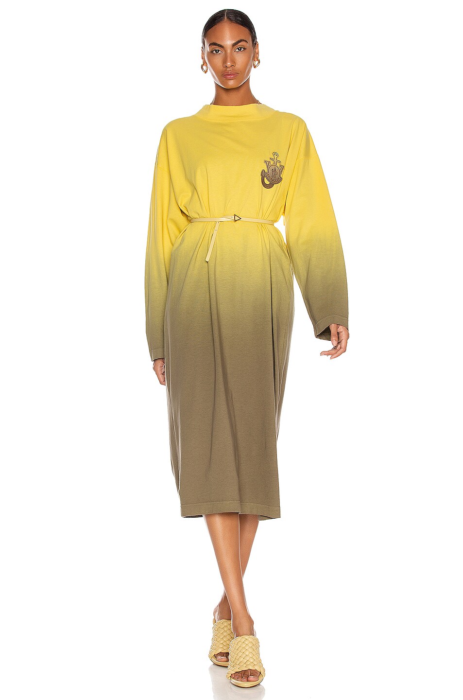 Image 1 of Moncler Genius 1 Moncler JW Anderson Dip Dyed Long Sleeve Dress in Yellow