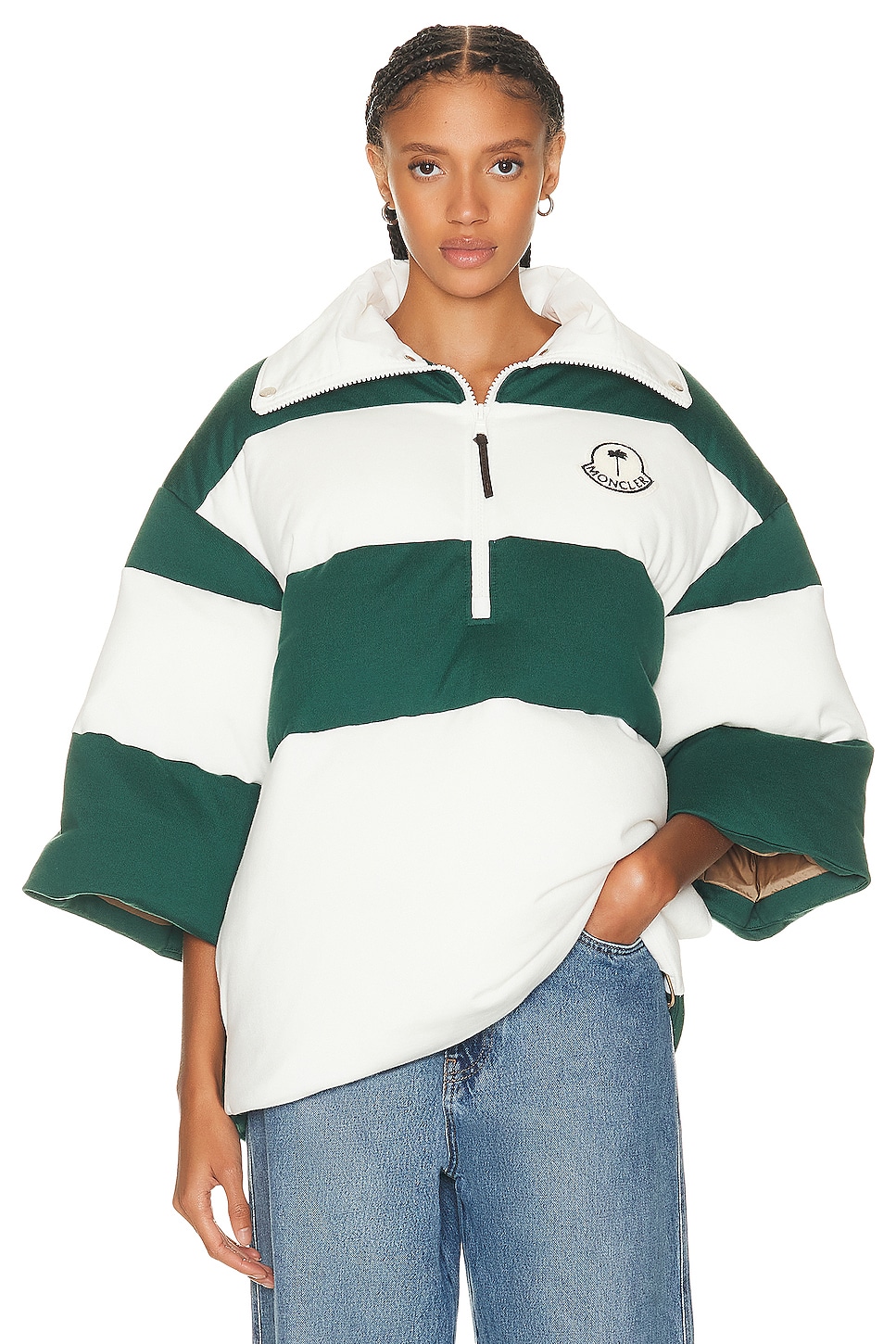 Image 1 of Moncler Genius x Palm Angels Zip Up Cardigan in Green White Stripe