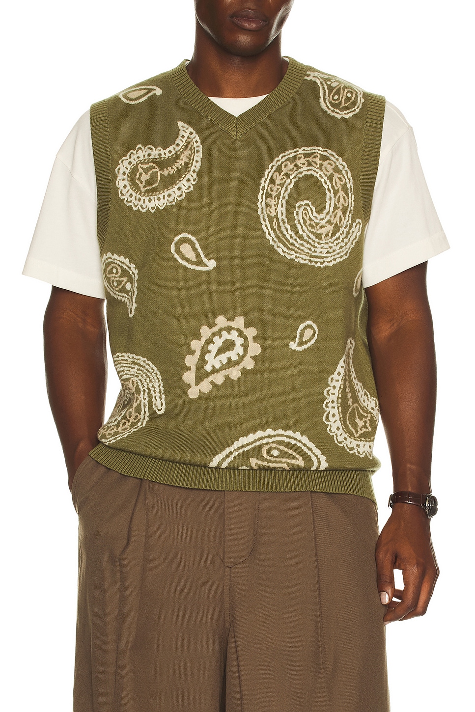 Image 1 of Malbon Golf Paisley Sweater Vest in Olivine