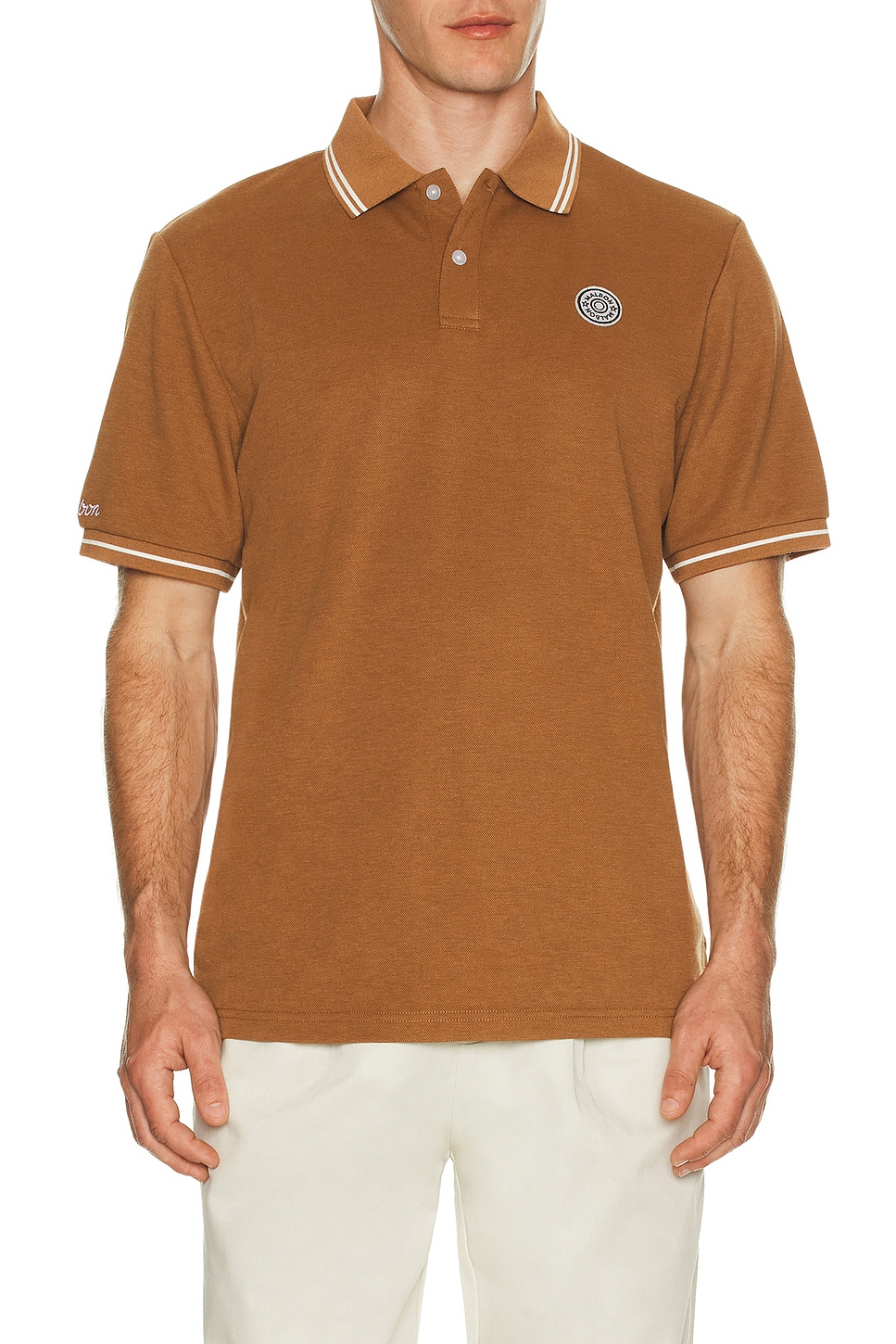 Image 1 of Malbon Golf Fairway Applique Pique Polo in British Tan