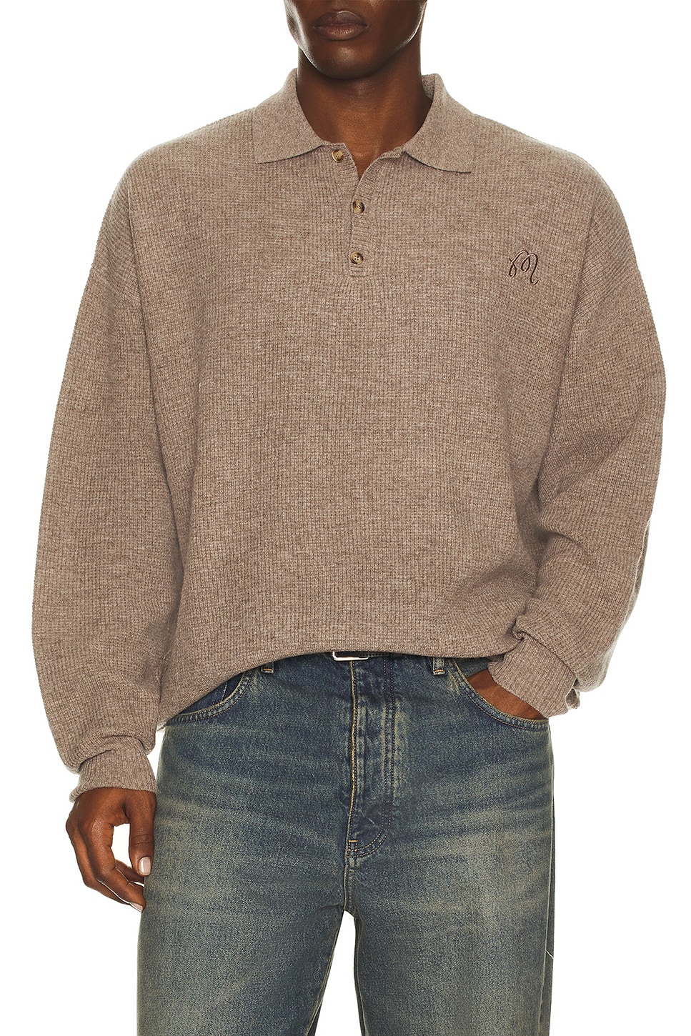 Image 1 of Malbon Golf Gauge Waffle Knit Polo in Taupe
