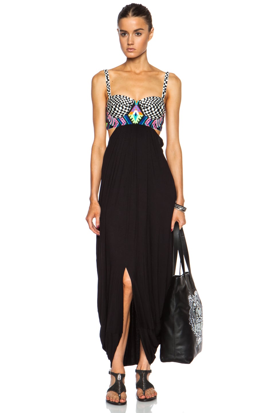 Image 1 of Mara Hoffman Embroidered Maxi Viscose-Blend Dress in Black
