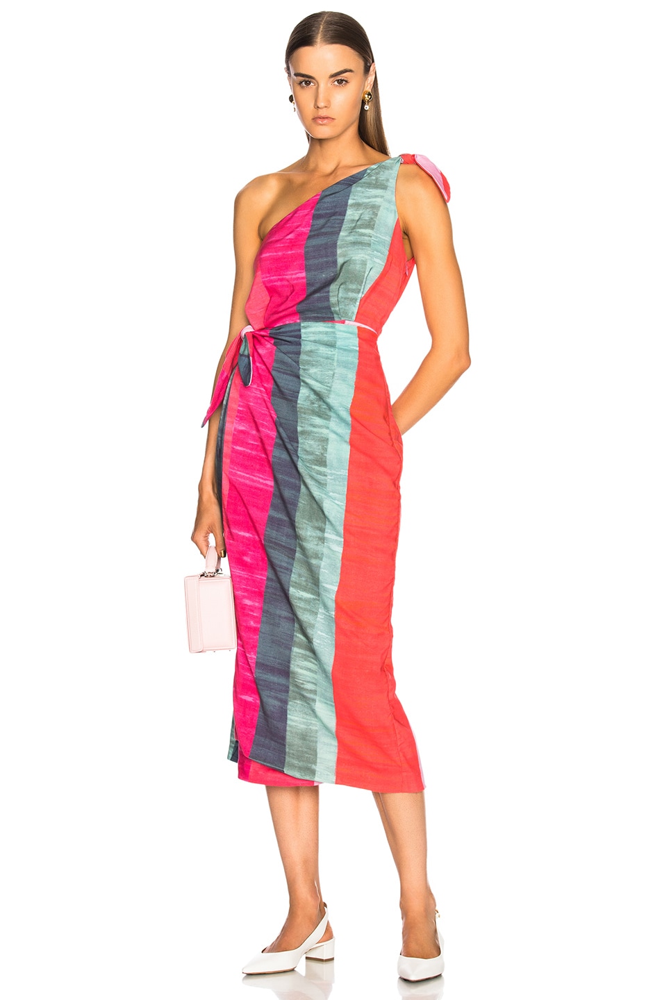 Image 1 of Mara Hoffman Bette One Shoulder Dress in Pink Multi