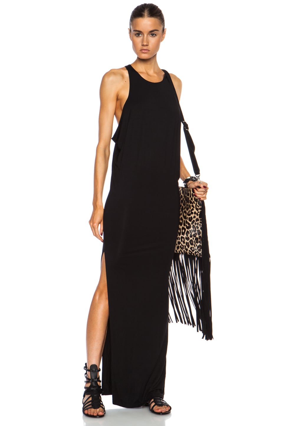 Image 1 of MIKOH High Neck Maxi Viscose-Blend Dress with Side Slit in Night