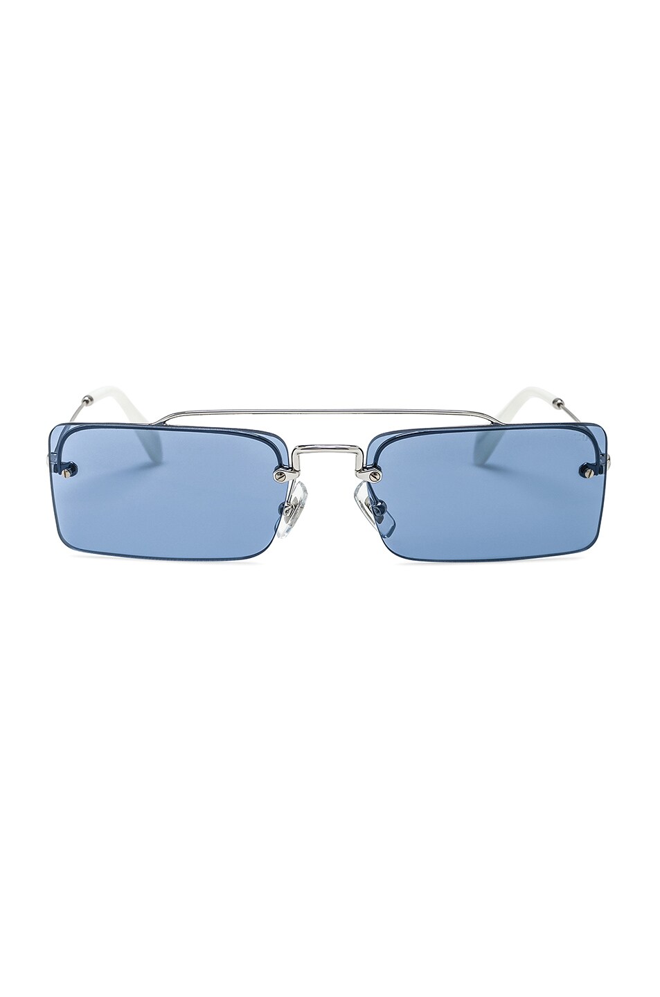 Image 1 of Miu Miu Skinny Square Sunglasses in Silver & Light Blue