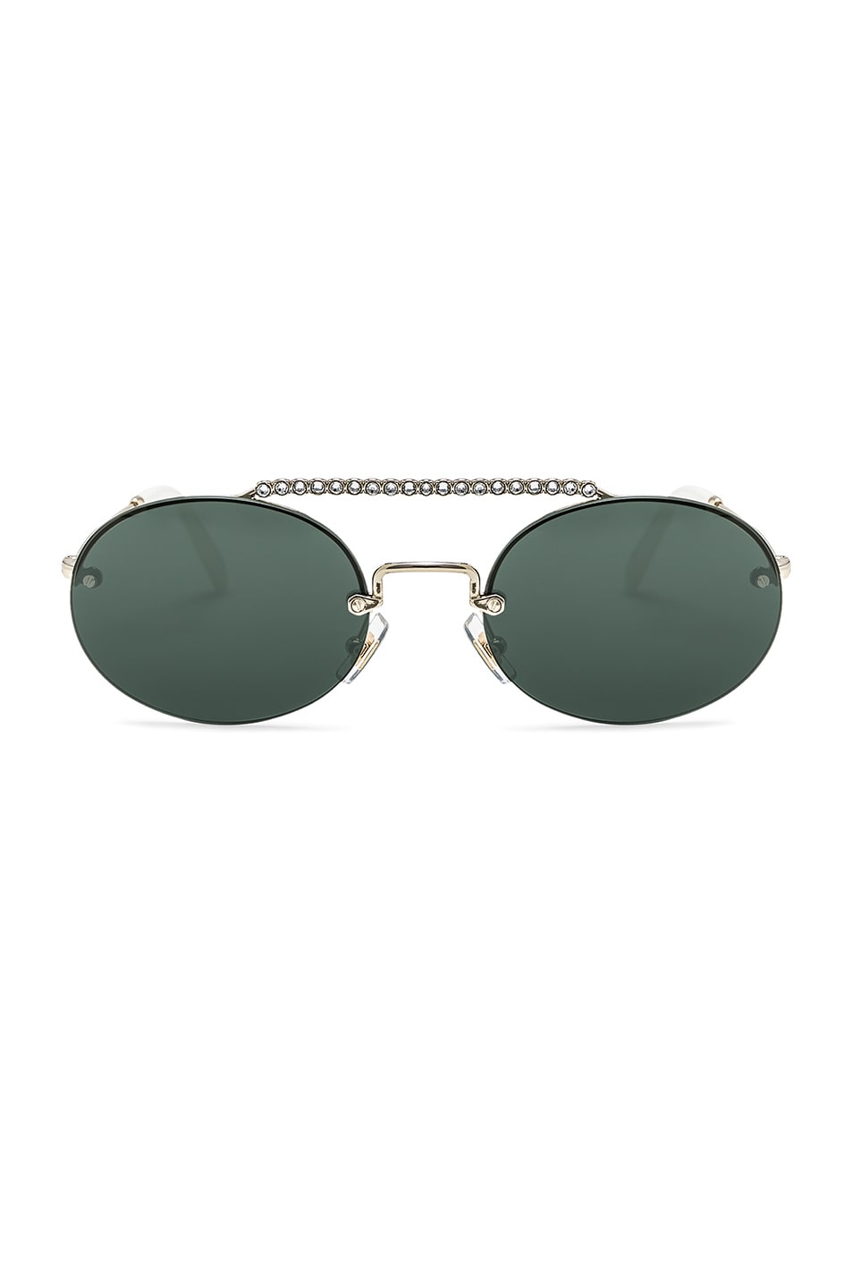 Image 1 of Miu Miu Embellished Oval Sunglasses in Pale Gold & Green