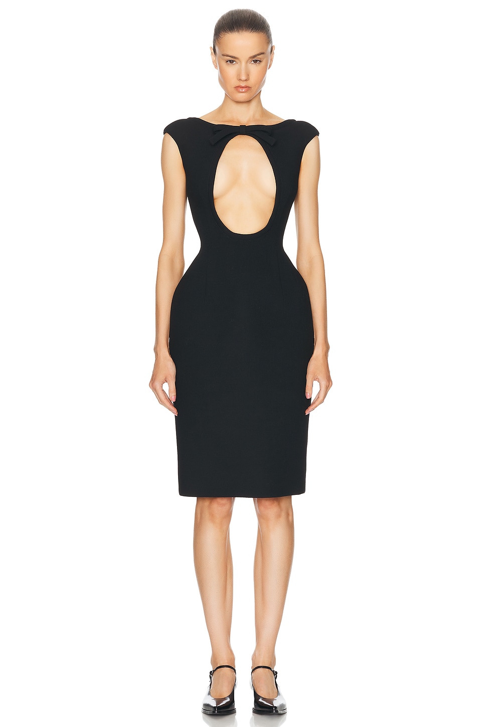 Image 1 of Miu Miu Natte Front Cut Out Midi Dress in Nero