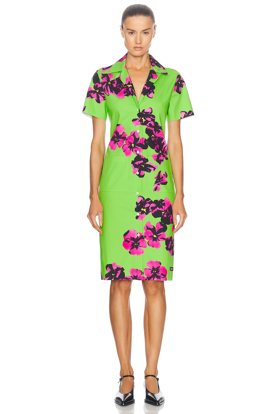 Image 1 of Miu Miu Midi Shirt Dress in Mela & Pink