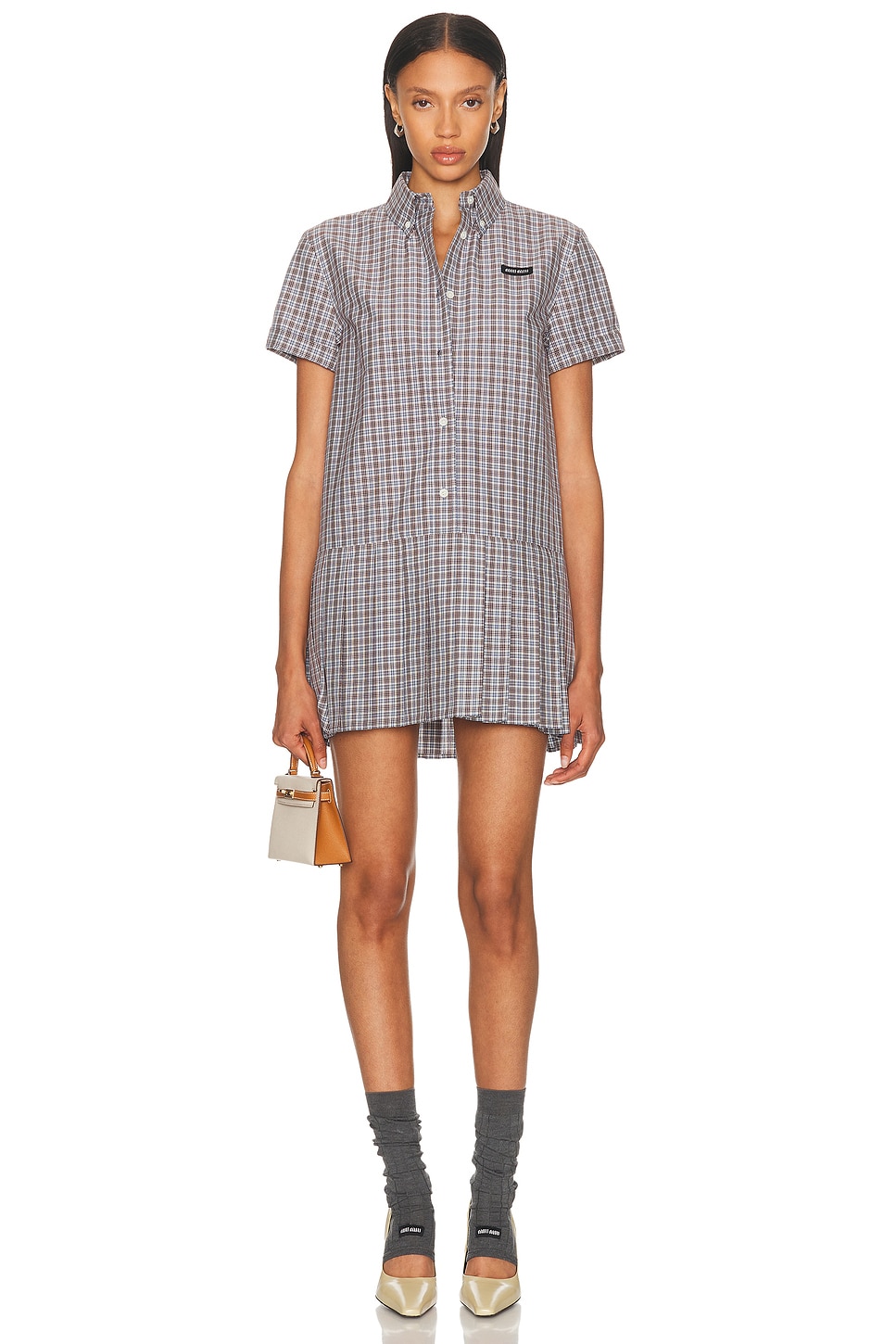 Image 1 of Miu Miu Mini Dress in Avio & Bordeaux