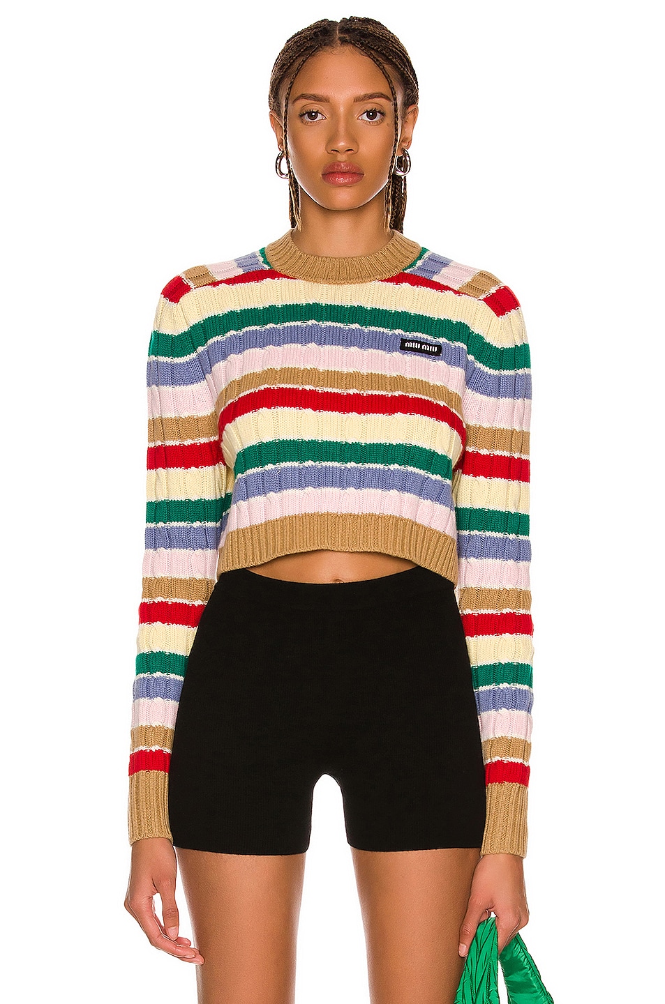 Image 1 of Miu Miu Cashmere Stripe Sweater in Cammello