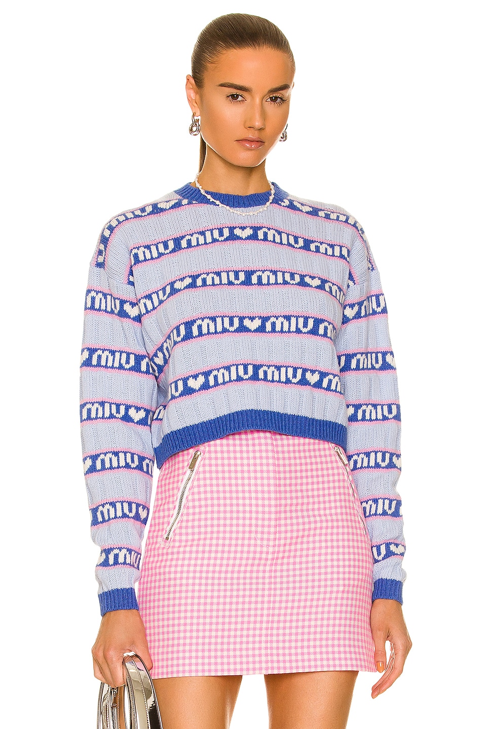 Image 1 of Miu Miu Wool Logo Sweater in Azzurro