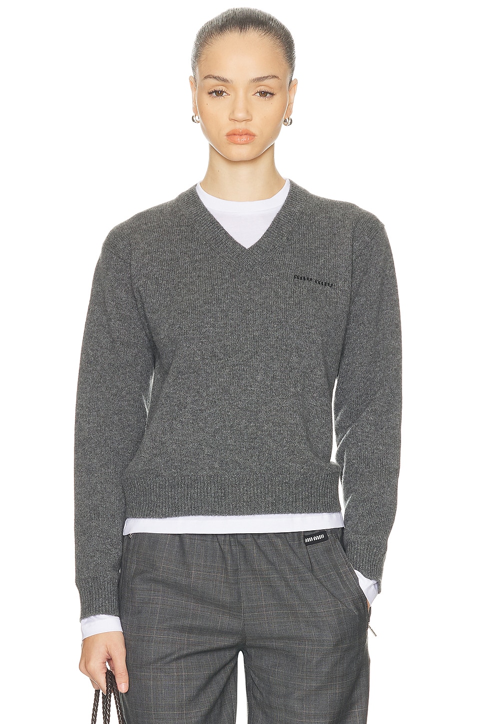 Image 1 of Miu Miu V-Neck Sweater in Ardesia