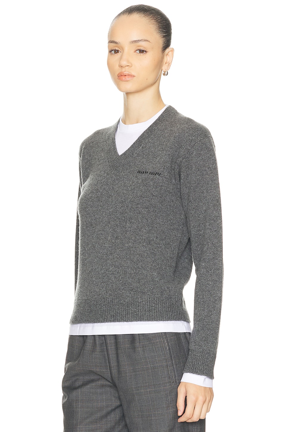 Miu Miu Cashmere Sweater With Contrasting Inserts In Gray