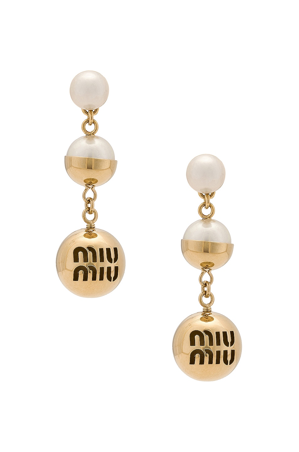 Image 1 of Miu Miu Pearl Earrings in Oro & Cream