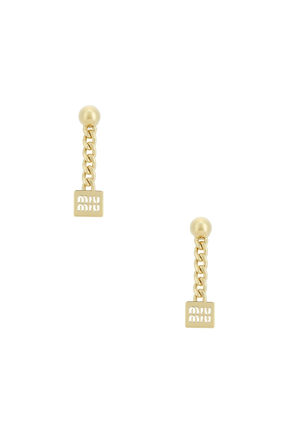 Image 1 of Miu Miu Logo Drop Earrings in Oro