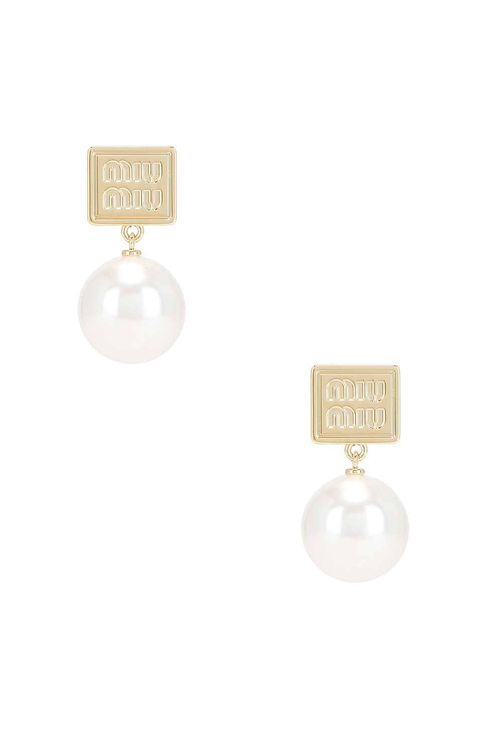 Image 1 of Miu Miu Logo Drop Earrings in Opo & Cream