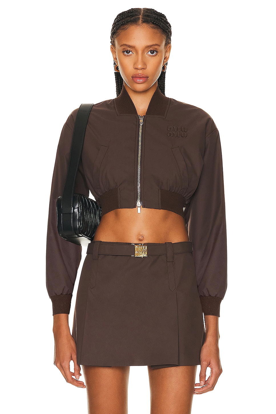 Image 1 of Miu Miu Cropped Bomber Jacket in Cacao