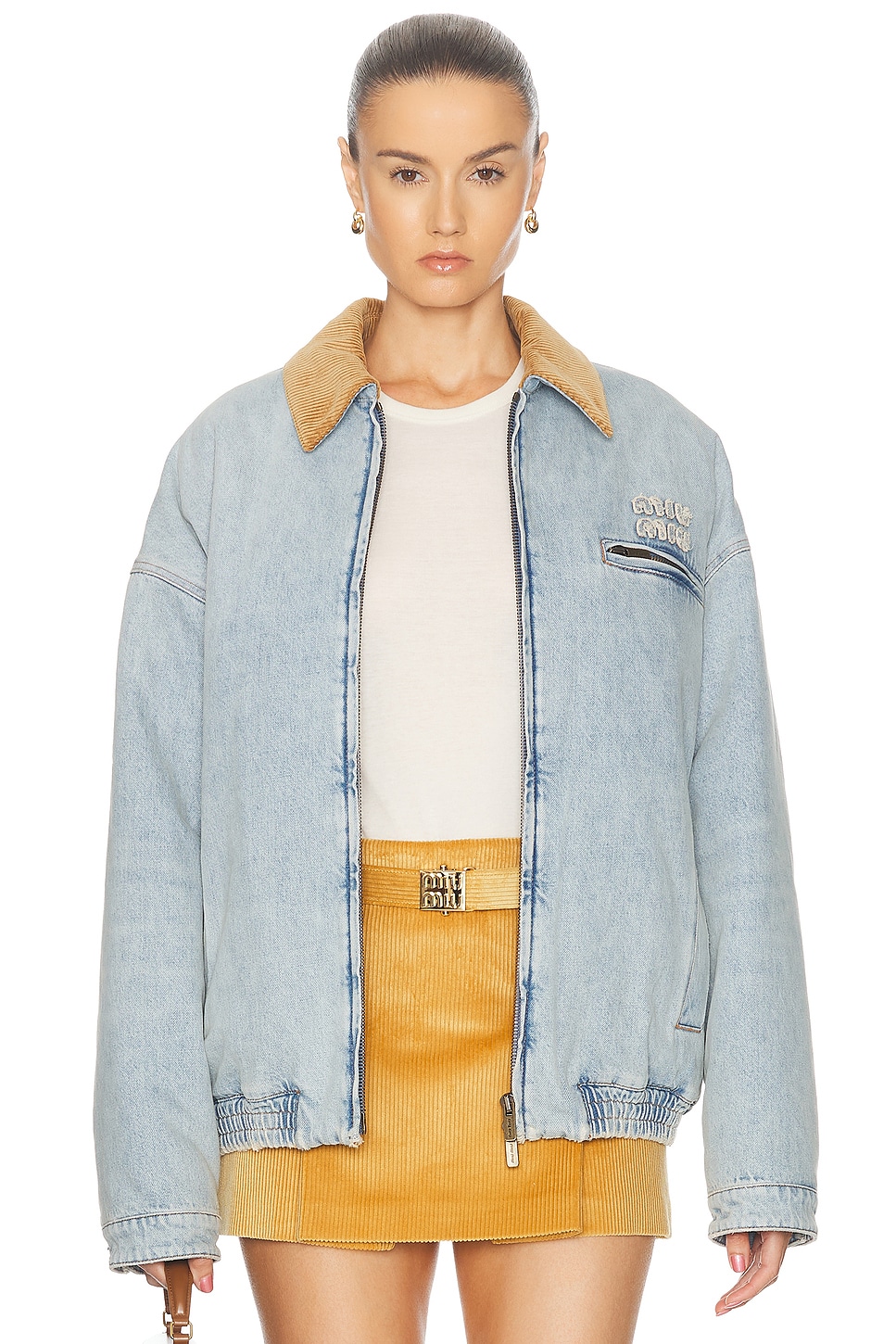 Image 1 of Miu Miu Padded Bomber Jacket in Azzurro