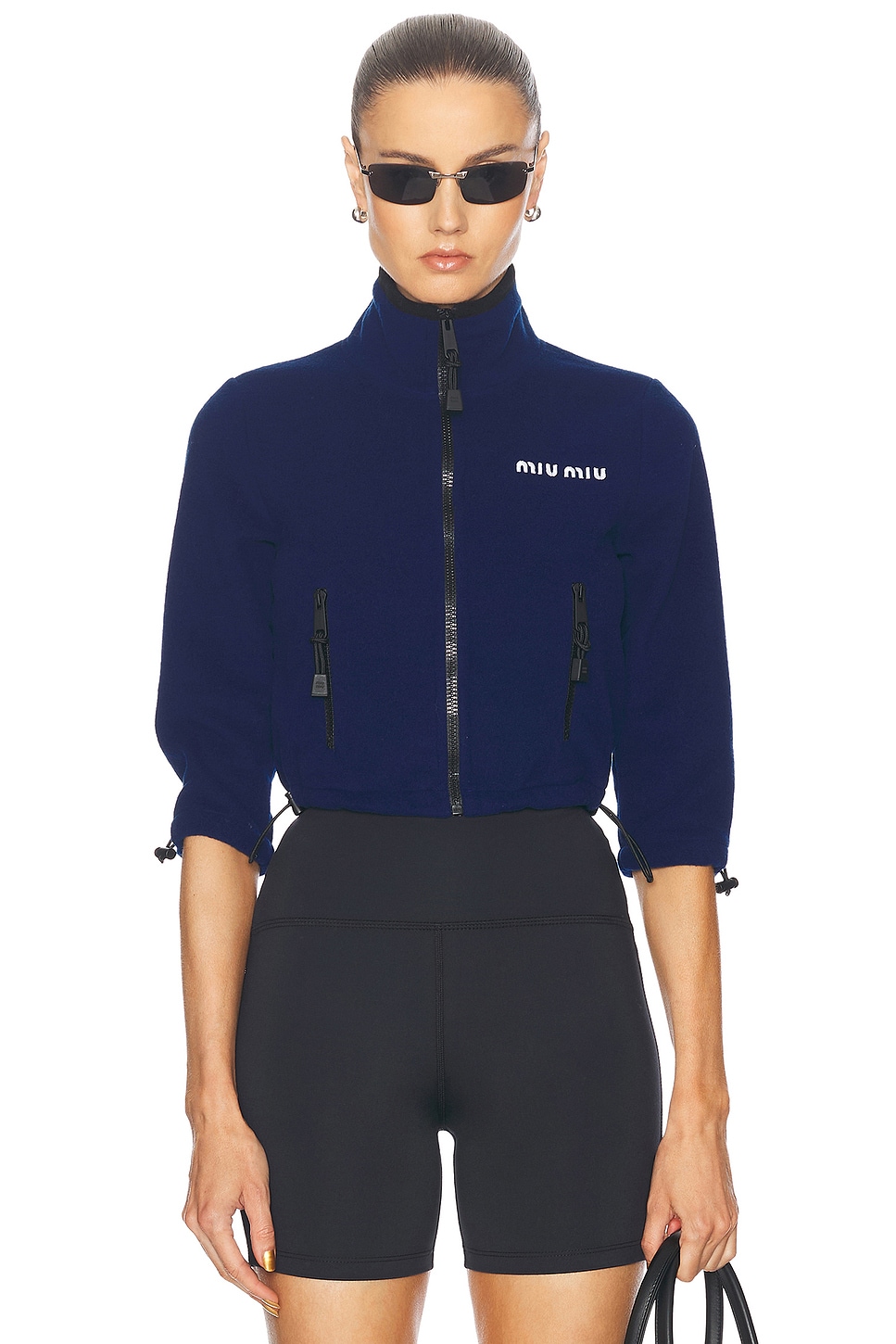 Image 1 of Miu Miu Cropped Zip Up Jacket in Blue