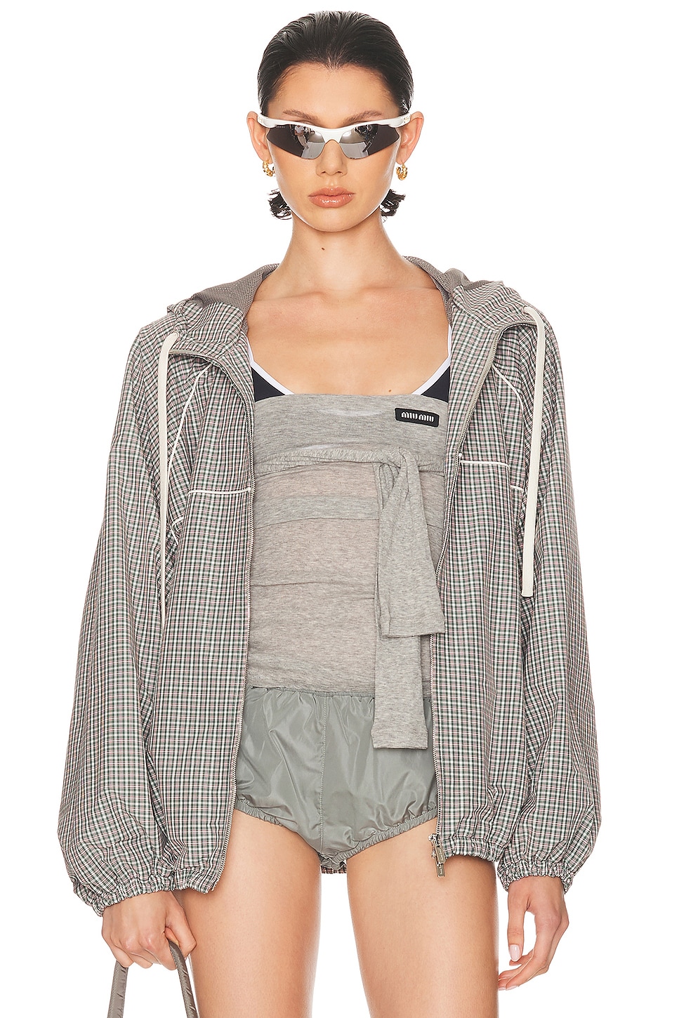 Image 1 of Miu Miu Zip Up Jacket in Bottiglia & Bianco
