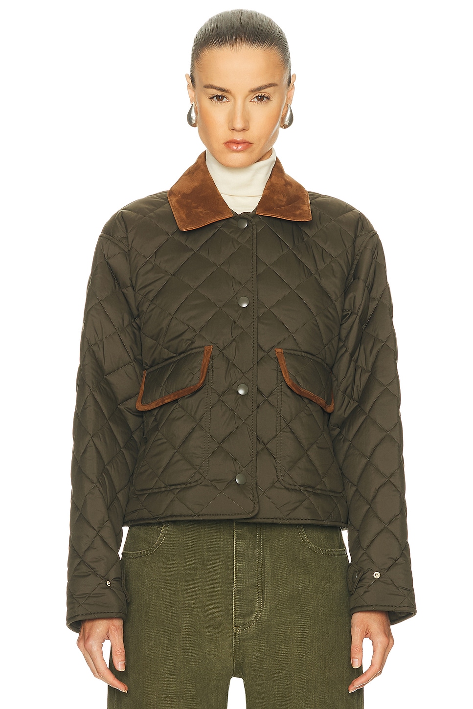 Miu Miu Straight Hem Quilted Jacket In Green