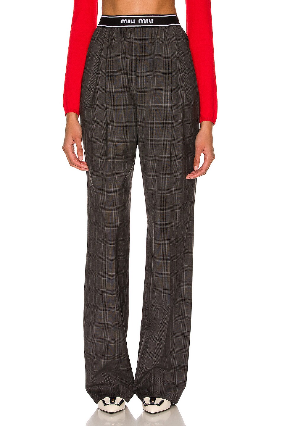 Miu Miu Logo Band Tailored Pant in Ardesia | FWRD