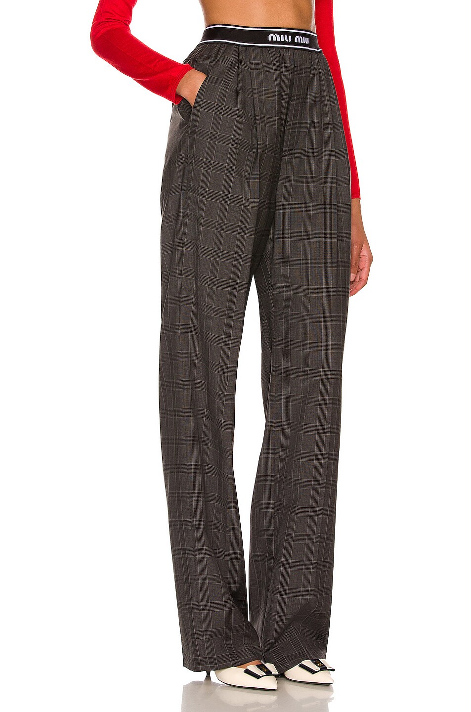 Miu Miu Logo Band Tailored Pant in Ardesia | FWRD