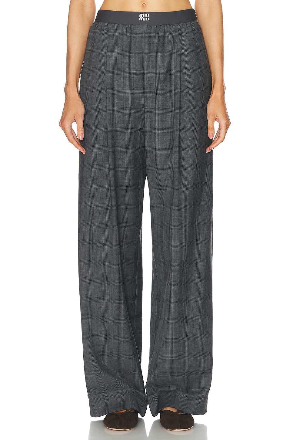 Image 1 of Miu Miu Check Wide Leg Pant in Slate