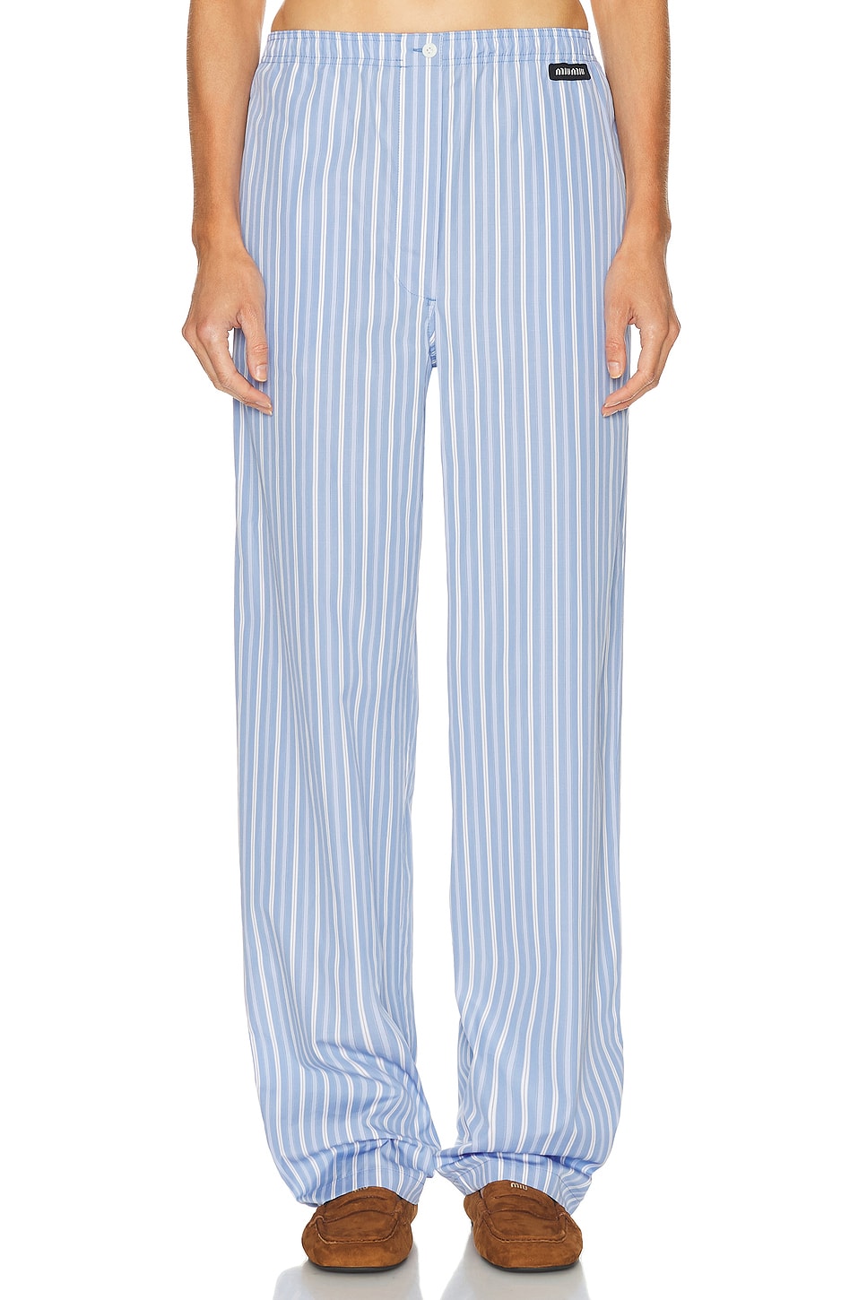 Image 1 of Miu Miu Pinstripe Pant in Celeste