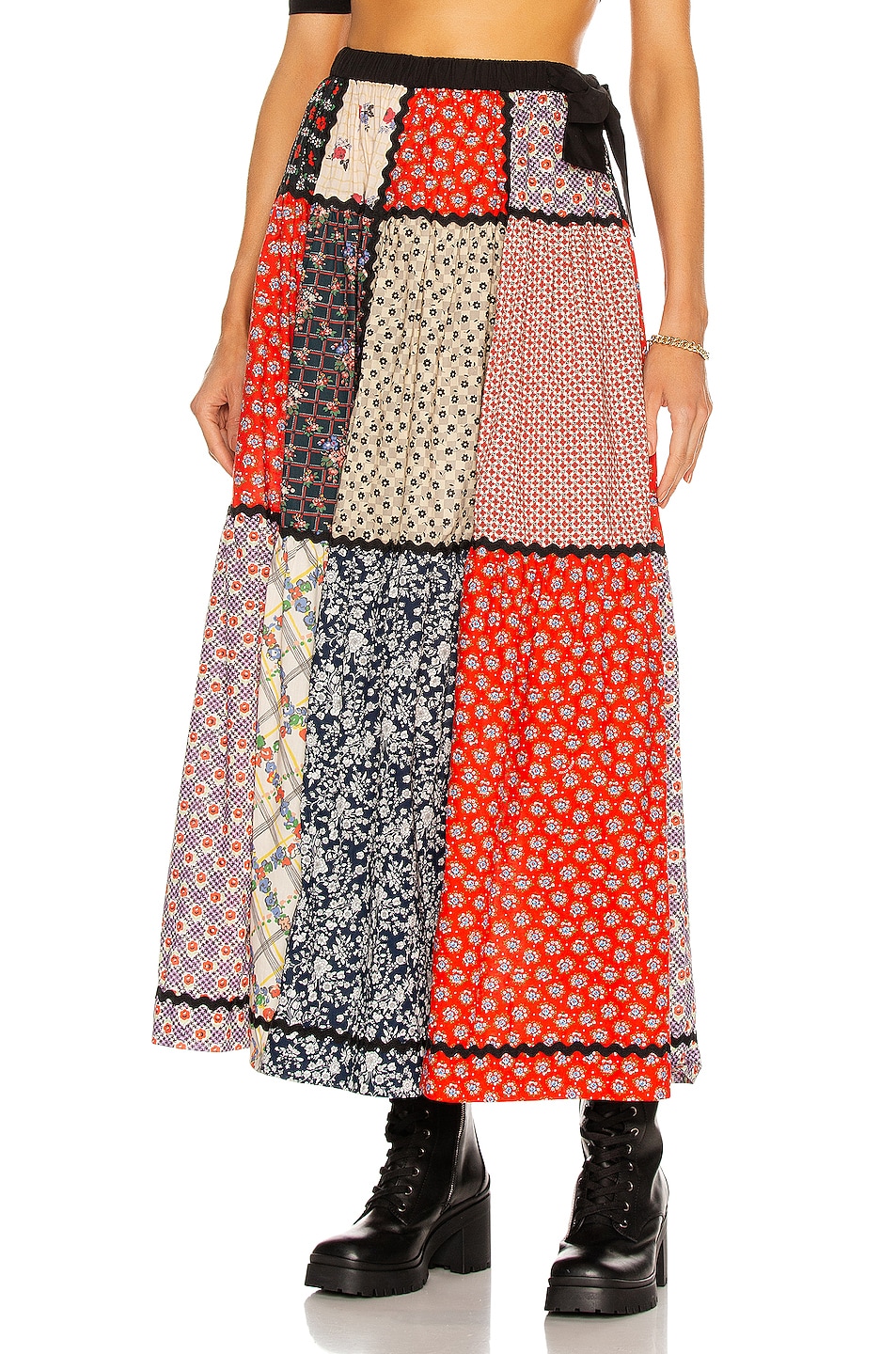 Image 1 of Miu Miu Long Patchwork Skirt in Rosso