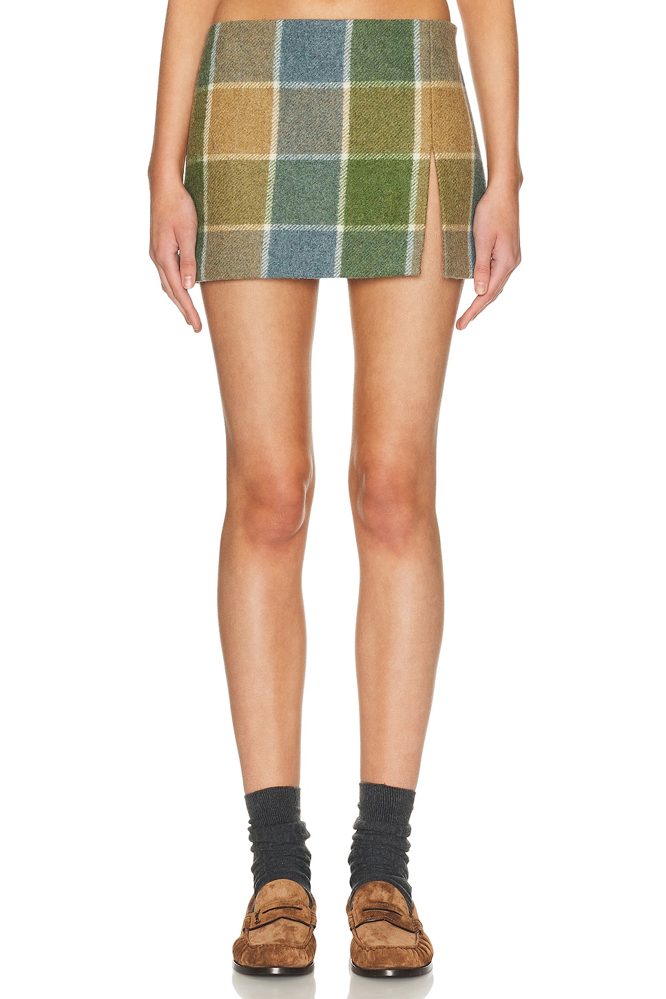 Image 1 of Miu Miu Check Skirt in Cammello & Avio