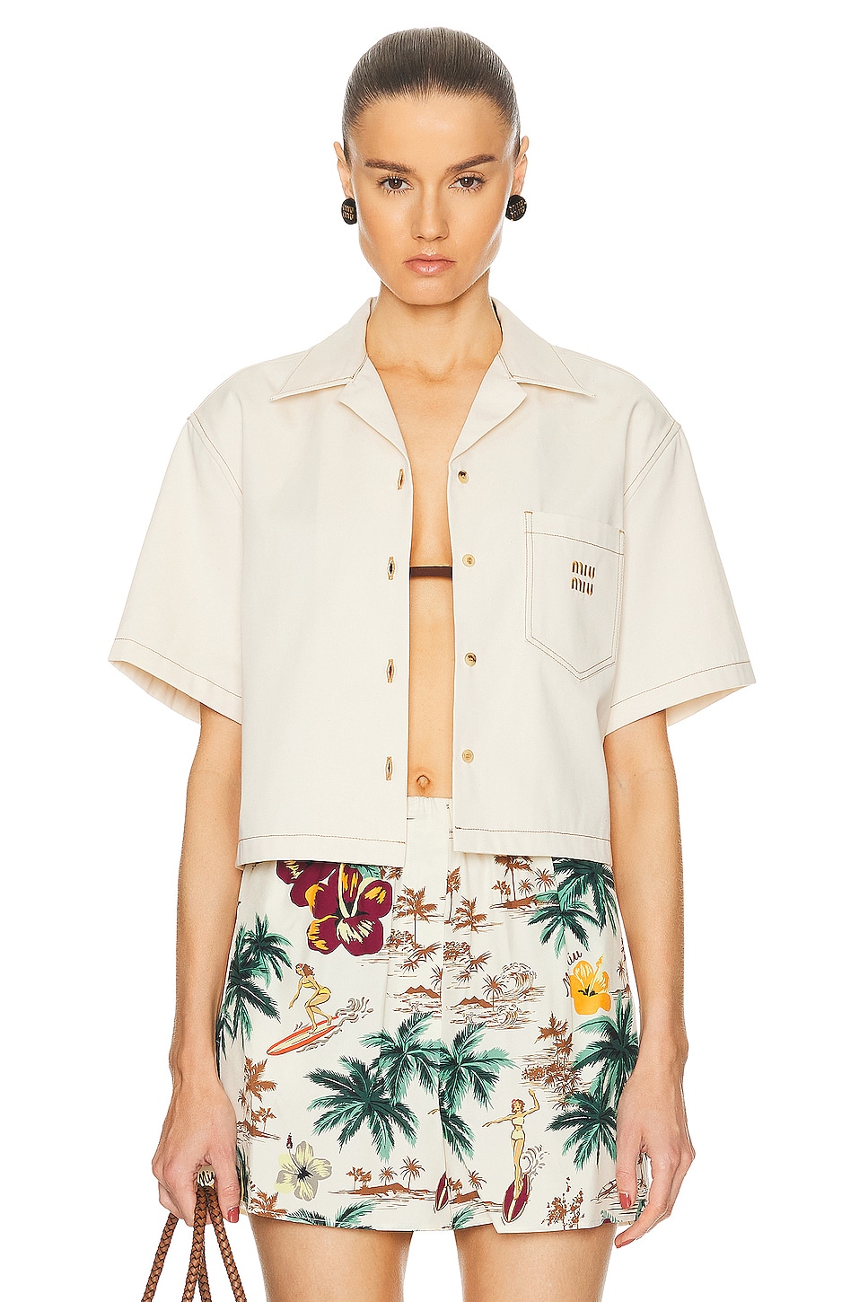 Image 1 of Miu Miu Cropped Shirt in Naturale