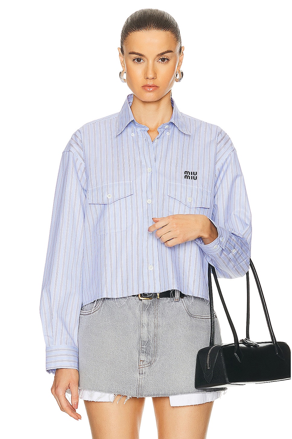 Image 1 of Miu Miu Long Sleeve Shirt in Cielo & Blu