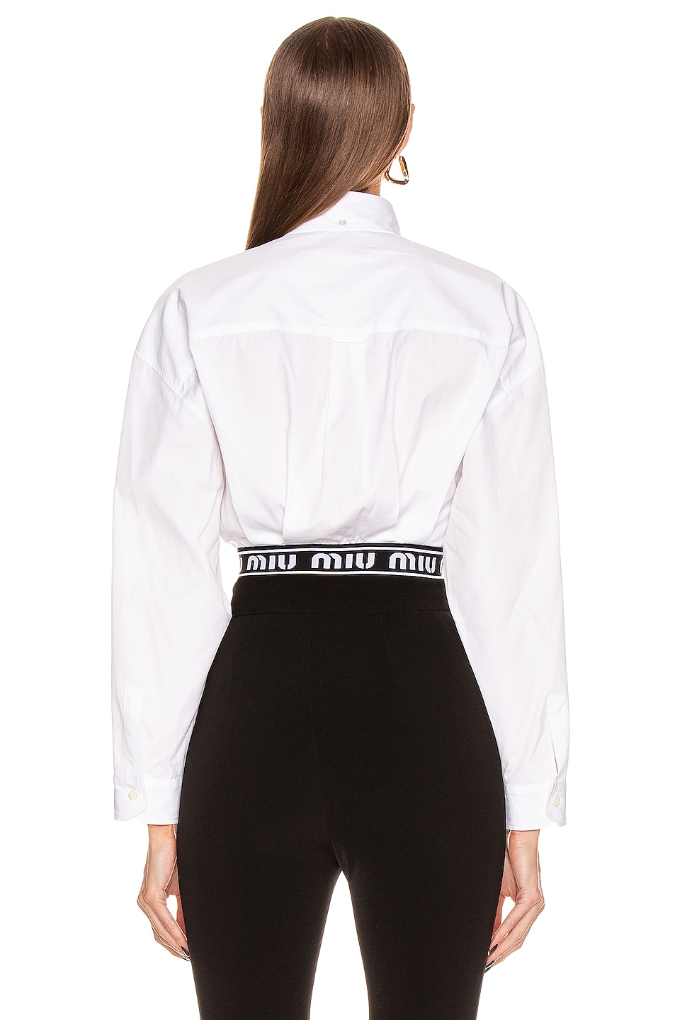 Miu Miu Crop Logo Button Up Top in White | FWRD