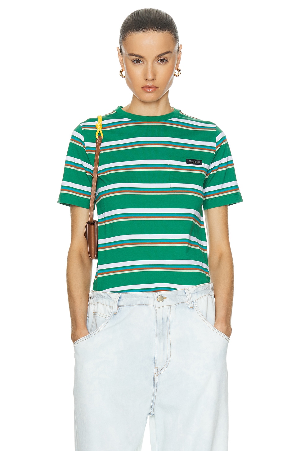 Image 1 of Miu Miu Short Sleeve T-Shirt in Verde, Bian Co, & Azzurro
