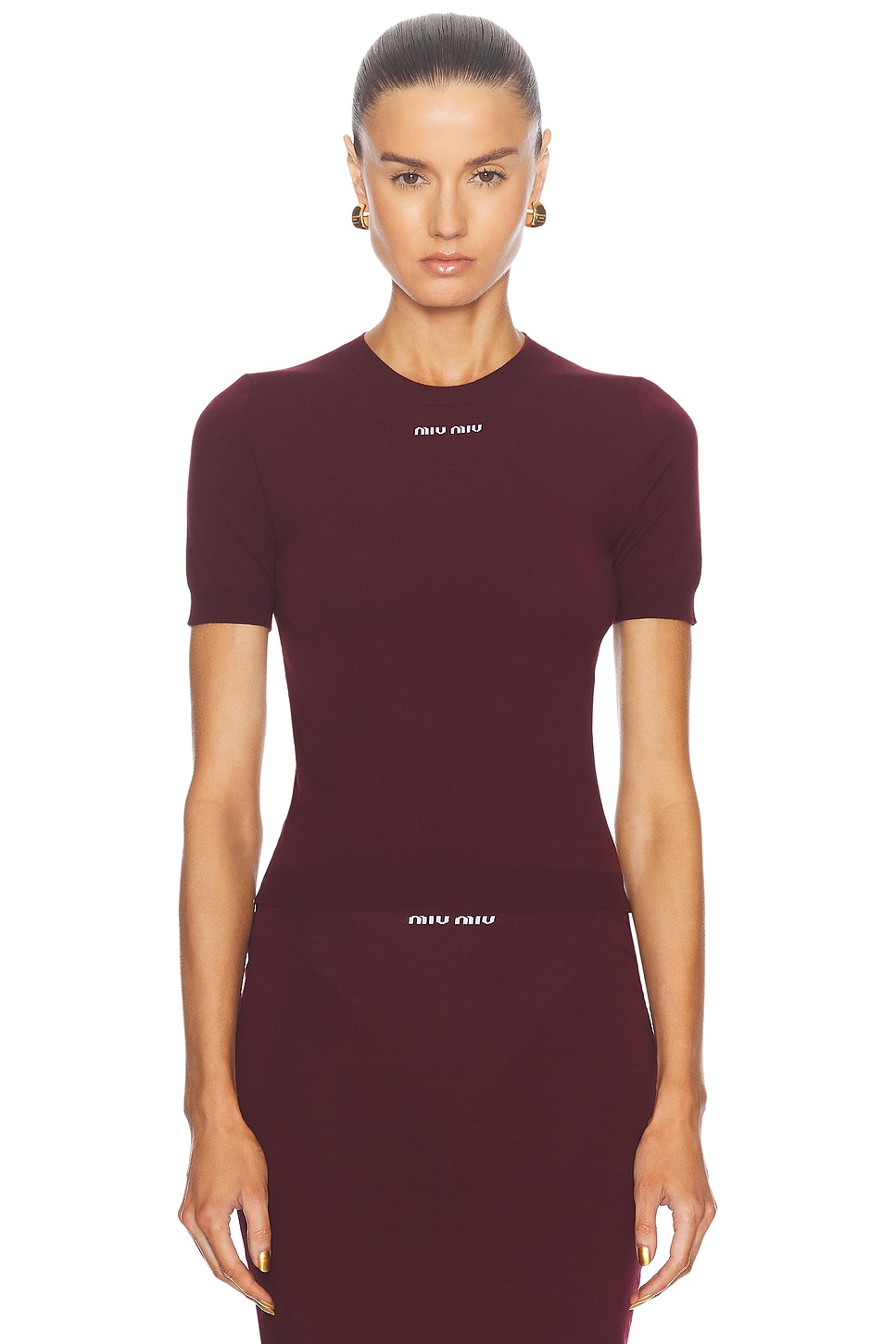 Image 1 of Miu Miu Logo T-shirt in Amaranto