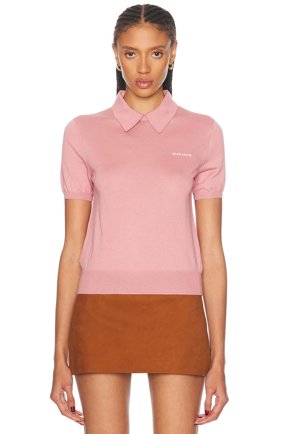 Short Sleeve Polo Top in Mauve