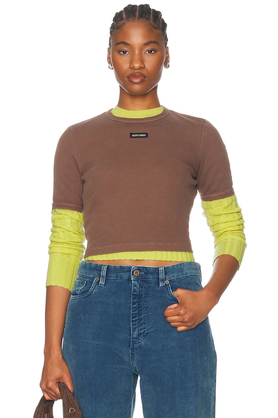 Image 1 of Miu Miu Cropped Short Sleeve Top in Cacao