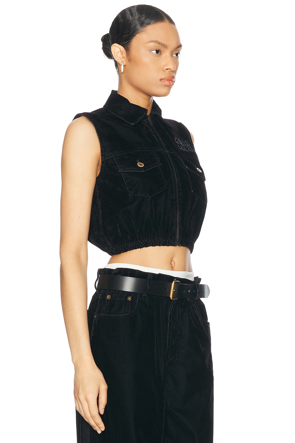 Miu Miu Cropped Velvet Vest In Nero