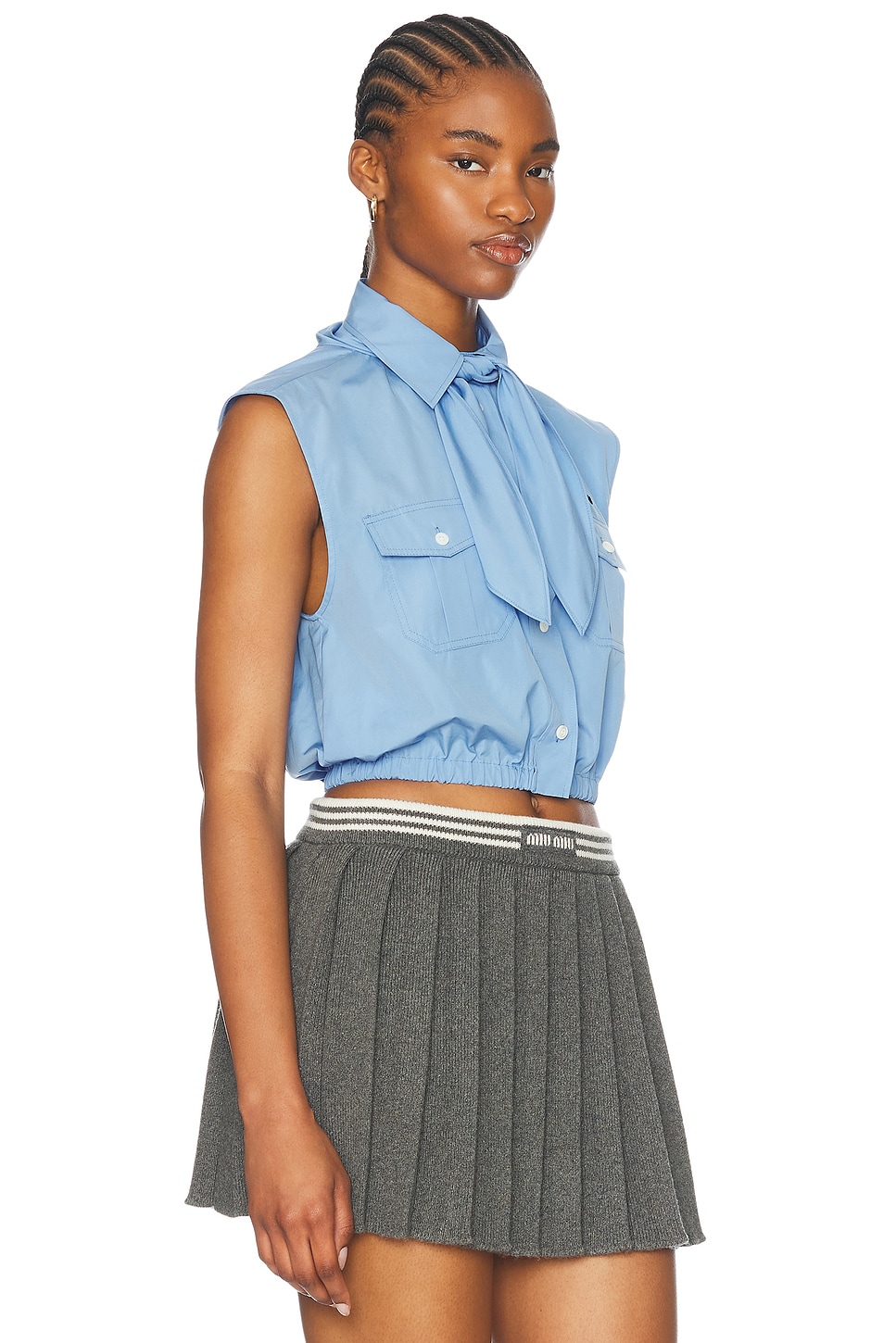 Miu Miu Cropped Button Up Top In Azzurro